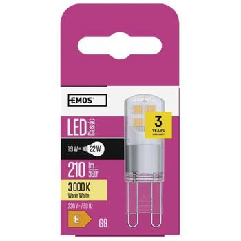 Emos LED лампа Classic JC ZQ9526, 1,9 Вт, 210 лм, 230 В, 320°, 8 SMD, 3000 K, G9, E, 25 000 циклов (ZQ9526)