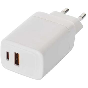 Emos Универсальное USB настенное зарядное устройство GaN V04G45, 45 Вт, 100–240 В, 2xUSB, быстрая зарядка, защита от перегрузки (V04G45)