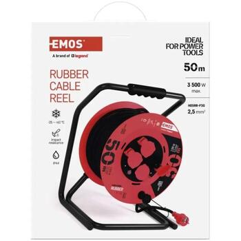 Emos Уличный удлинитель P19221, 50 м, 4 розетки, черный, резина, 230 В, 2,5 мм2, IP44, защита от детей (P19221)