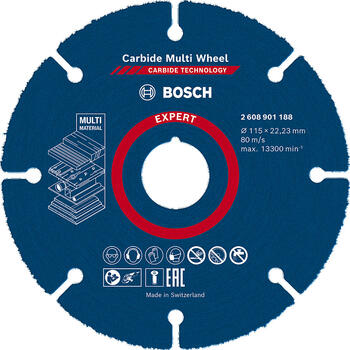 Cietmetāla disks 115 x 1 x 22,23 mm, Mazām leņķa slīpmašīnām EXPERT CARBIDE MULTI WHEEL GRIEZĒJDISKS, 2608901188 BOSCH (2608901188)