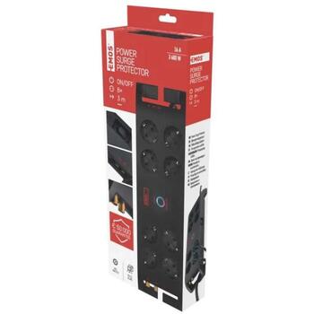 Emos Защита от перенапряжения P54252, 3 м, 1800 Дж, 8 × 2P + PE, 3680 Вт, 16 А, EMI/RFI фильтр, защита от детей (P54252)