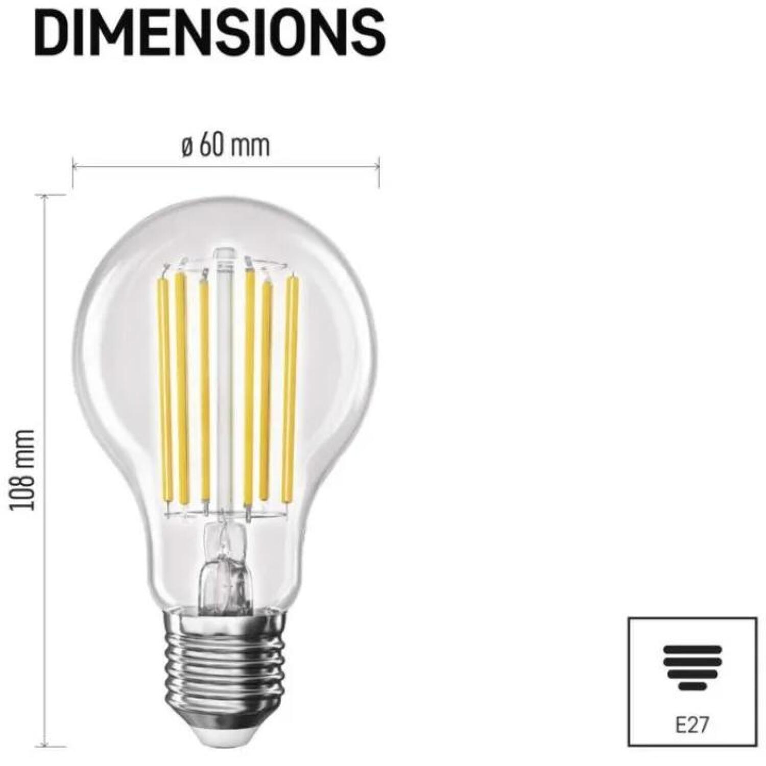 Emos LED лампочка FILAMENT A60 ZF5167, 7,2 W, 230 V, 1521 lm, теплый белый, E27, 50 000 часов, класс A (ZF5167)