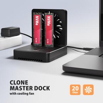 Axagon ADSA-M2C22 док-станция 2x M.2 NVMe/SATA SSD, 20 Gbit/s, USB-C 3.2 Gen 2x2, клонирование, вентилятор (ADSA-M2C22)