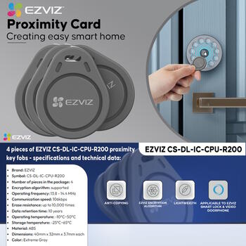 Ezviz CS-DL-IC-CPU-R200, комплект из 4 карт proximiti, 13.8-14.4 МГц, 106 кбит/с, шифрованные, защита от копирования (CS-DL-IC-CPU-R200)