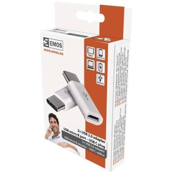 Emos Адаптер Micro USB-B 2.0/USB-C 2.0 SM7023, 0м, белый, 2 шт., ПВХ, 2.0, для зарядки/переноса данных, 10 Вт, 2 А, 480 Мбит/с (SM7023)