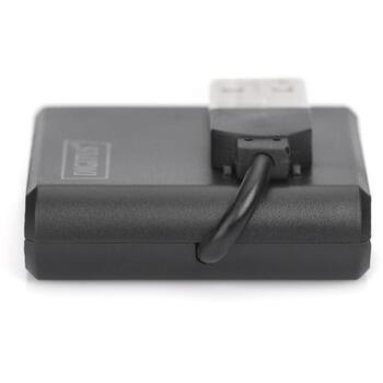Digitus USB centrmezgls DA-70217, 4x USB 2.0, 480 Mb/s, melns, kompakts, galda (DA-70217)