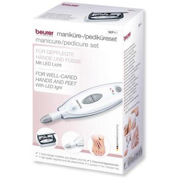 Beurer Manikīra un pedikīra komplekts MP 41, 150mm, 40mm, 2 ātrumi, 3800/4600 apgr./min, 7 piederumi, ar LED lampu (MP 41)