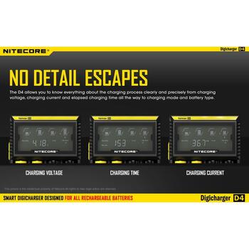 Nitecore Зарядное устройство D4EU 4-слотовое, совместимо с Li-ion, Ni-MH, Ni-Cd, ЖК-экран, 0.239 кг (D4EU)