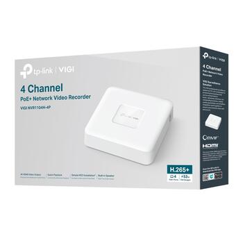 Tp-Link VIGI NVR1104H-4P сетевой видеорегистратор, 4 кан., 4K HDMI, 4x PoE+ 53W, H.265+, 80Mbps (VIGINVR1104H-4P)
