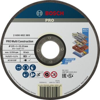 Univers. griešanas disks 125x22,2x1,0 mm MultiCon., Mazām leņķa slīpmašīnām PRO MULTI CONSTRUCTION GRIEZĒJDISKS, 2608602385, BOSCH (2608602385)