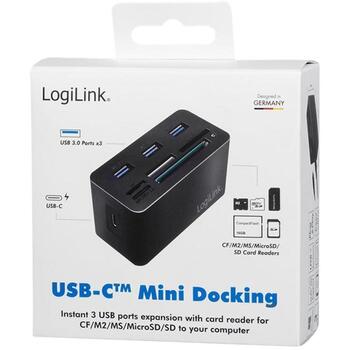 Logilink CR0046 док-станция для ноутбука, USB-C 3.2 Gen 1, 8-в-1, 3x USB-A 3.0, 1x USB-C, SD/microSD/M2/MS/CF, 5 Гбит/с, черная (CR0046)
