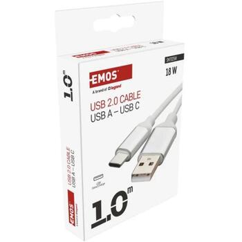 Emos Кабель для зарядки и передачи данных SM7025W, 1м, белый, 2.0, A разъем – C разъем, 18W, 3A, 480Mbit/s (SM7025W)