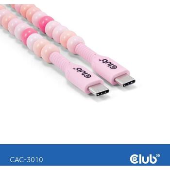Club3D USB-C к USB-C кабель CAC-3010, 2м, 60W PD, розовый, 1 мужской USB-C разъем, 1 мужской USB-C разъем (CAC-3010)