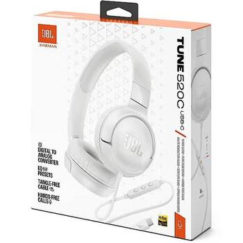 JBL Tune on-ear austiņas ar USB, baltas (JBLT520CWHT)
