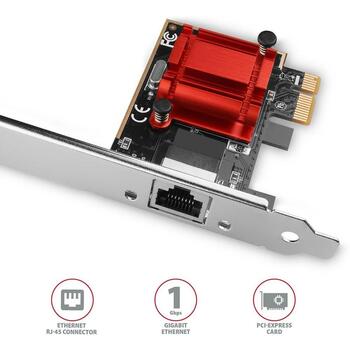 Axagon Сетевая карта PCEE-GIX 1GbE 1порт, Intel I210, PCIe 2.1, RJ-45, 10/100/1000 Мбит/с, Wake-on-LAN, Jumbo кадры (PCEE-GIX)