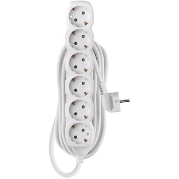 Emos Удлинитель P0625R, 5 м, 6× 2P + PE, белый, ПВХ, 3 680 Вт, защита от детей (P0625R)