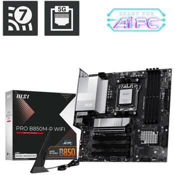 Msi Dēļa tips PRO B850M-P WIFI, AMD Ryzen 7000/8000/9000, DDR5 8200+ MT/s, 5G LAN, Wi-Fi 7, 4 DIMM, 3 M.2 (PRO B850M-P WIFI)