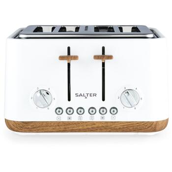 Salter Tosteris EK5823WHTVDE, 1630W, 4 maizītes, balts/koks, atkausēšana, izņemama drupaču paplāte, atkārtota sildīšana (EK5823WHTVDE)