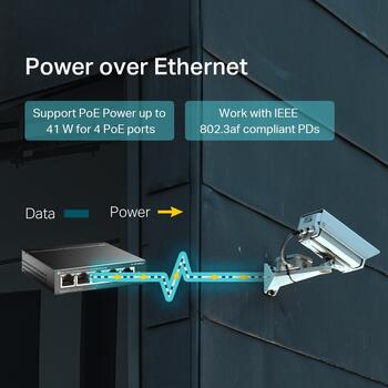 5-Port 10/100Mbps darbvirsmas slēdzis ar 4-Port PoE, TP-Link, TL-SF1005LP, 5× 10/100 Mbps, 4× PoE, 41 W (TL-SF1005LP)