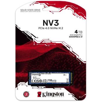 Kingston NV3 M.2 2280 SSD SNV3S/4000G, 4000 ГБ, PCIe 4.0 x4 NVMe, 6000 МБ/с, 5000 МБ/с, 3D NAND (SNV3S/4000G)