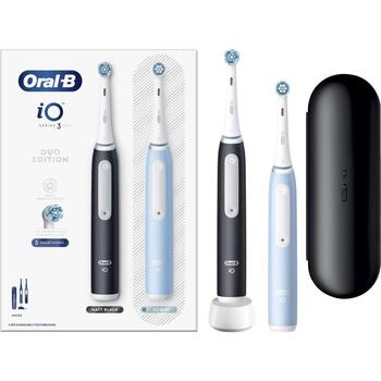 Oral-B elektriskā zobu birste iO3 Matt Black Ice Blue, 2 galviņas, 3 režīmi, uzlādējama, pieaugušajiem, ceļojuma maciņš (iO3 Matt Black Ice Blue)