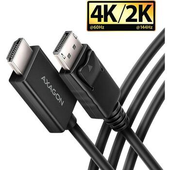 Axagon Видео Кабельный Адаптер RVD-HI20C2 1.8м, 4K/60Hz, DisplayPort 1.4, HDMI 2.0b, HDCP 2.3, черный (RVD-HI20C2)