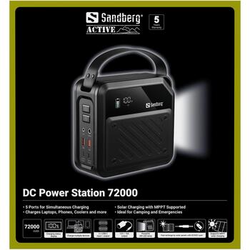 Sandberg DC elektrostacija 421-22, 72000 mAh, 270 Wh, 2xUSB-C, 2xUSB-A, 1xDC 9.6V-12.6V, MPPT, ātrā uzlāde (421-22)