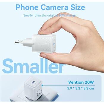 Vention lādētājs MODELIS TZ-FEPW0-EU-02, 20W, 100-240V, 12V, 3A, 1xUSB-C, ātrā uzlāde, pārkaršanas aizsardzība (TZ-FEPW0-EU-02)
