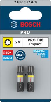 Skrūvgrieža uzg.T40 /L=25 2 gab./ Impact, Tiecienskrūvgriežiem, akumulatoru skrūvgriežiem PRO IMPACT T SKRŪVGRIEŽA UZGALIS, 2608522478, BOSCH (2608522478)