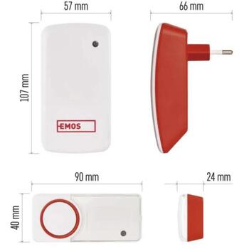 Emos Беспроводной дверной звонок P5750.2T, 1 шт., 2 кнопки, 150 м, 10 мелодий, IP44, 95 дБ, self-learning (P5750.2T)