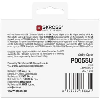 Emos Universāls ceļojumu adapters P0055U, balts, 1×USB-A 5V 3A, 1×USB-C 5V 3A, 100-250V~/16A max (P0055U)