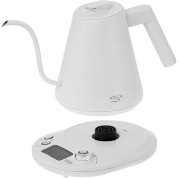 Adler Чайник AD 1349w, 1100 W, 1 L, Нержавеющая сталь, 360° поворотная база, LED дисплей, Контроль температуры (AD 1349w)