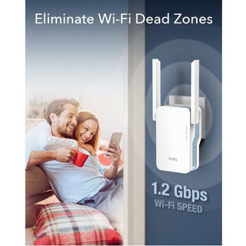 Cudy RE1200 WiFi Mesh репитер, AC1200, 867+300 Мбит/с, 1×10/100 Мбит/с, WPA3, WPS, режим AP, белый (RE1200)