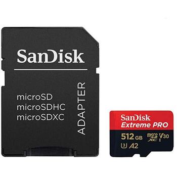 Sandisk Карта памяти SDSQXCD-512G-GN6MA, 512 GB, 200 Mb/s, 140 Mb/s, UHS-I U3 A2 Class 10, SD адаптер (SDSQXCD-512G-GN6MA)