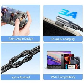 Vention CABLE USB-C TO USB-C 1M TRAHF, 1м, USB C, USB C, USB 2.0, 0.48Gbit/s, никелевые контакты, быстрая зарядка, PVC, нейлон (TRAHF)