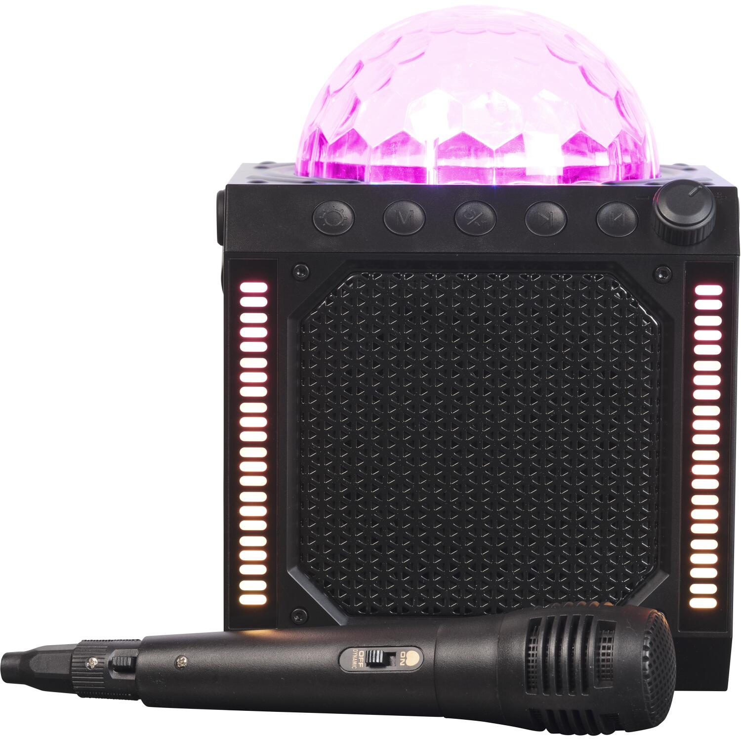 Denver Караоке колонка BTM-618 111151020840, 100W, 10W RMS, 3.7V, 1800mAh, Bluetooth, AUX, USB, MicroSD, LED подсветка (111151020840)