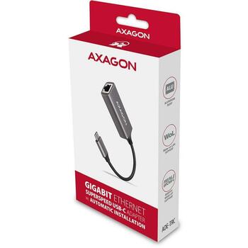 Axagon USB-C адаптер ADE-TRC, 1x RJ-45, 1000 Mbit/s, 1x USB 3.2 Gen 1, Realtek RTL8153, CE, RoHS (ADE-TRC)