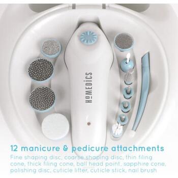 Homedics MAN-3023A-EU Pro Manicure Set, 12 насадок, 2 скорости, встроенная сушилка для ногтей, аккумуляторный, синий/белый (MAN-3023A-EU)