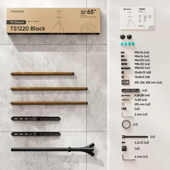 Onkron televizora statīvs TS1220-B, 32-65'', 35 kg, VESA 100x100-400x400 mm, augstuma regulēšana 700-1200 mm, 360° pagrieziens (TS1220-B)