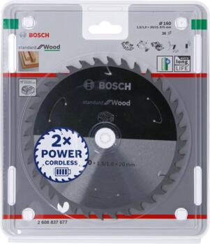 Standard for Wood 160x20/15.875x1.5/1.0x36T, Rokas ripzāģiem PRO WOOD CORDLESS RIPZĀĢA ASMENS, 2608837677, BOSCH (2608837677)