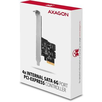 Axagon PCIe контроллер PCES-SA4X4, 4x SATA 6G, 4 внутренних SATA порта, низкопрофильный крепеж (PCES-SA4X4)