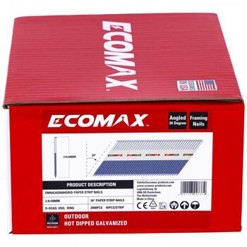 Ecomax гвозди для гвоздезабивного пистолета EMNA342950HDRID&EMX, 50x2,9мм, 34°, 2000 шт, горячеоцинкованные, кольцевые (EMNA342950HDRID&EMX)