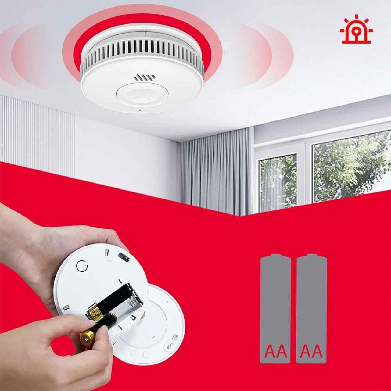 Aiwa dūmu detektors S100A-AA, 85 dB, fotoelektriskais sensors, LED indikators, TÜV Rheinland, balts (S100A-AA)