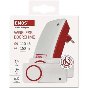 Emos Беспроводной дверной звонок P5750.2T, 1 шт., 2 кнопки, 150 м, 10 мелодий, IP44, 95 дБ, self-learning (P5750.2T)