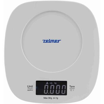 Zelmer ZKS1450 кухонные весы, 5кг, 1г, ЖК-дисплей, сенсорное управление, чаша 1л, белые (ZKS1450)