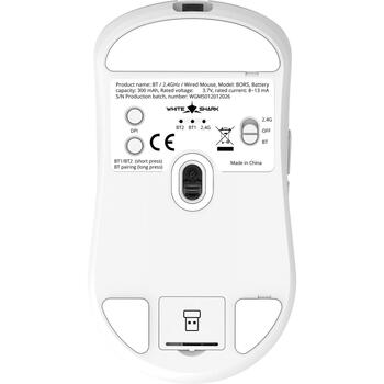 White Shark Мышь BORS-W, 12000 DPI, 54г, 5 кнопок, USB-C, RF 2.4 GHz, Bluetooth, оптический сенсор (BORS-W)