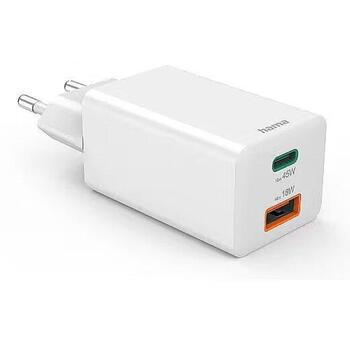Hama 00201993 GaN зарядное устройство, 45W, 1xUSB-C, 1xUSB-A, PD/QC 3.0, белый (00201993)
