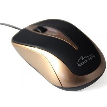 Media-Tech оптическая мышь PLANO MT1091MO, USB 5V, черный, золотой, универсальная форма, 3 кнопки, 1 колесо прокрутки (MT1091MO)
