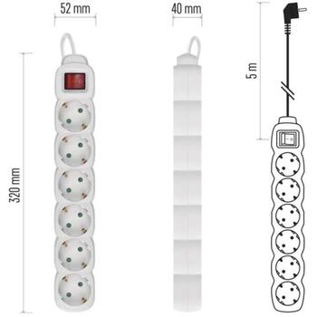 Emos Удлинитель P1625R, 5м, 6x2P+PE, выключатель, ПВХ, 3680Вт, защита от детей (P1625R)
