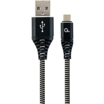 Gembird кабель USB2 на Micro-USB 1м, 1 USB 2.0, 1 Micro-USB, черный/белый, хлопковая оплетка, металлические разъемы (CC-USB2B-AMMBM-1M-BW)